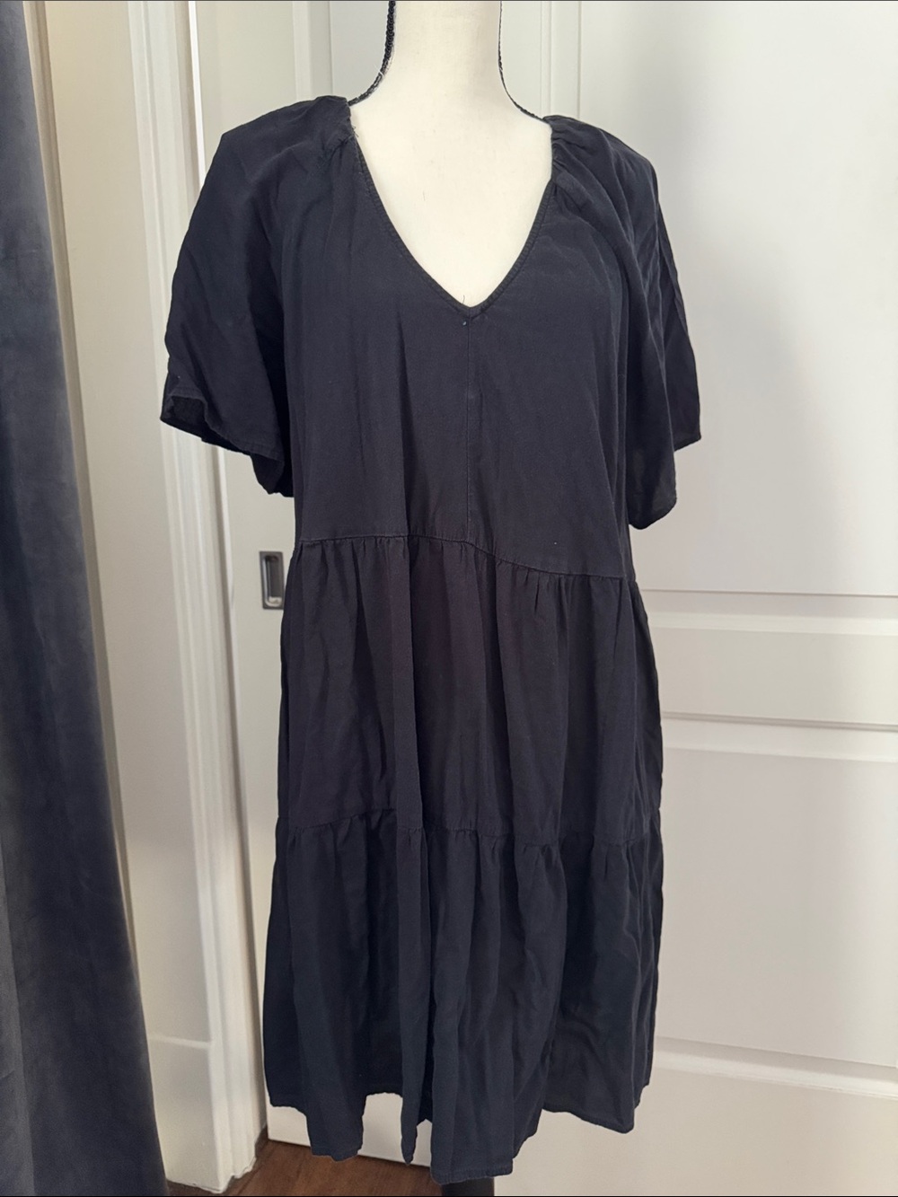 Black V-Neck Short Sleeve Women's Dress